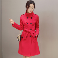 茧竹森 风衣女2016春秋季新款韩版立领风衣外套女中长款修身纯色大码收腰修身显瘦女装