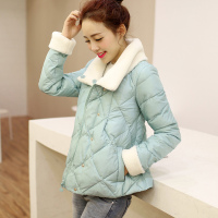 茧竹森 冬季新款纯色羽绒服女短款长袖翻领加厚宽松棉衣外套