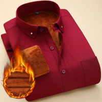 茧竹森 秋冬季新款纯色加厚衬衫单排扣长袖方领口袋保暖大码衬衣