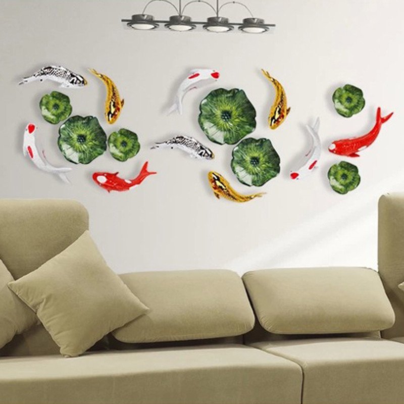 沐坤立体壁挂墙贴鱼墙饰挂壁饰家居饰品酒店挂件树脂鱼电视背景墙装饰