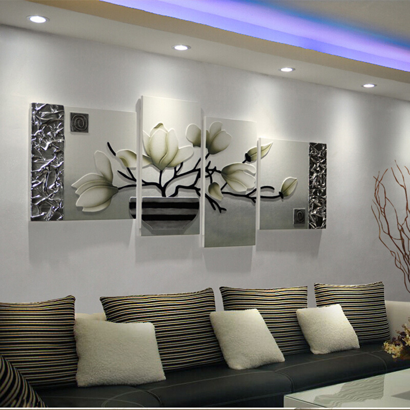 MUKUN沐坤 简约现代手工3D立体客厅装饰画现代家居树脂壁画四件套无框沙发背景画皮画浮雕画百年好合