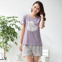 2015韩版夏季新款女纯棉睡衣薄短袖短裤可爱卡通家居服套装加大码