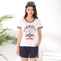 春夏季睡衣女纯棉短袖三分裤简约休闲自然字母薄款套头家居服套装