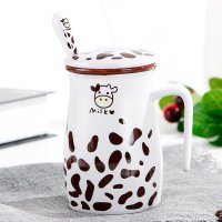 彩帮 大容量水杯早餐杯牛奶杯子 陶瓷杯子带盖带勺 个性马克杯咖啡杯