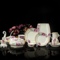 景德镇 陶瓷韩式骨瓷陶瓷碗盘碟套装 欧式家用瓷碗套装陶瓷碗盘子58头活色生香家居 送礼