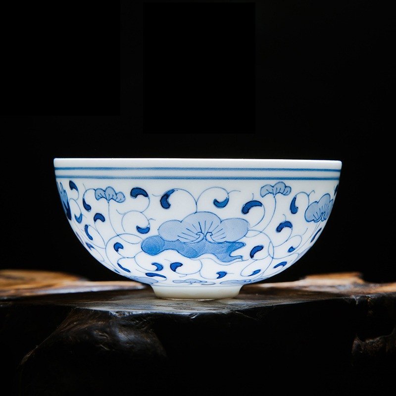 景德镇青花瓷小茶杯茶盏手绘单杯薄胎普洱茶碗陶瓷茶杯品茗杯兰花安全