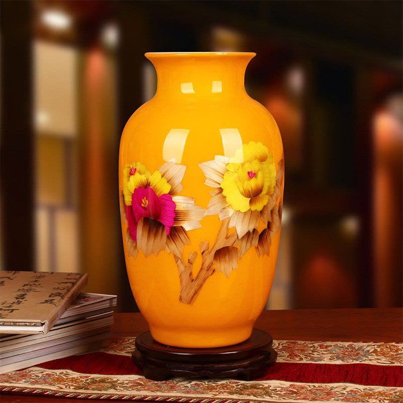 景德镇陶瓷器 麦秆牡丹花瓶 现代时尚工艺品摆件赏瓶 白底安全包装图片