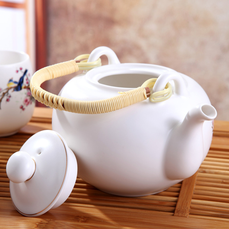 彩帮 景德镇高档陶瓷茶具套装 大茶壶花茶双耳壶提梁壶 家用礼品茶具家居日用