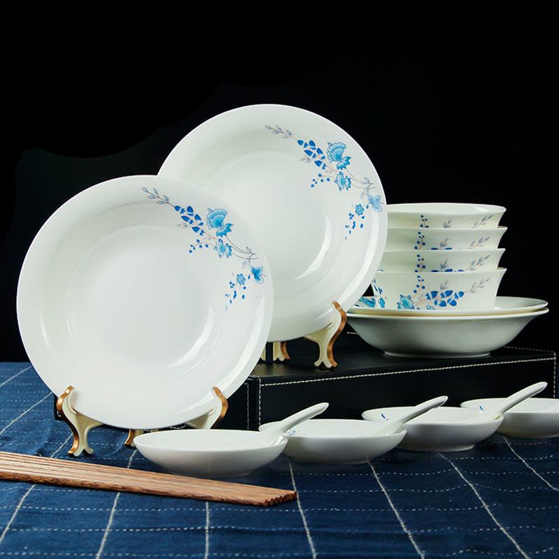碗碟套装景德镇陶瓷器餐具骨瓷餐具套装碗盘家用送礼26头优雅贵族图片