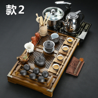 功夫茶具套装 实木柯木祥云茶台四合一电磁炉 功夫茶具套装带带抽水款2杯架双诗白釉紫砂茶具见详情