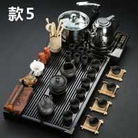 功夫茶具套装 实木柯木祥云茶台四合一电磁炉 功夫茶具套装带带抽水款5优雅清香黑釉紫砂茶具见详情