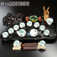 彩帮 茶具套装 整套冰裂 宜兴紫砂功夫茶具 立体雕弥勒佛整块茶盘 款式12黑佛清韵雪花家居 日用