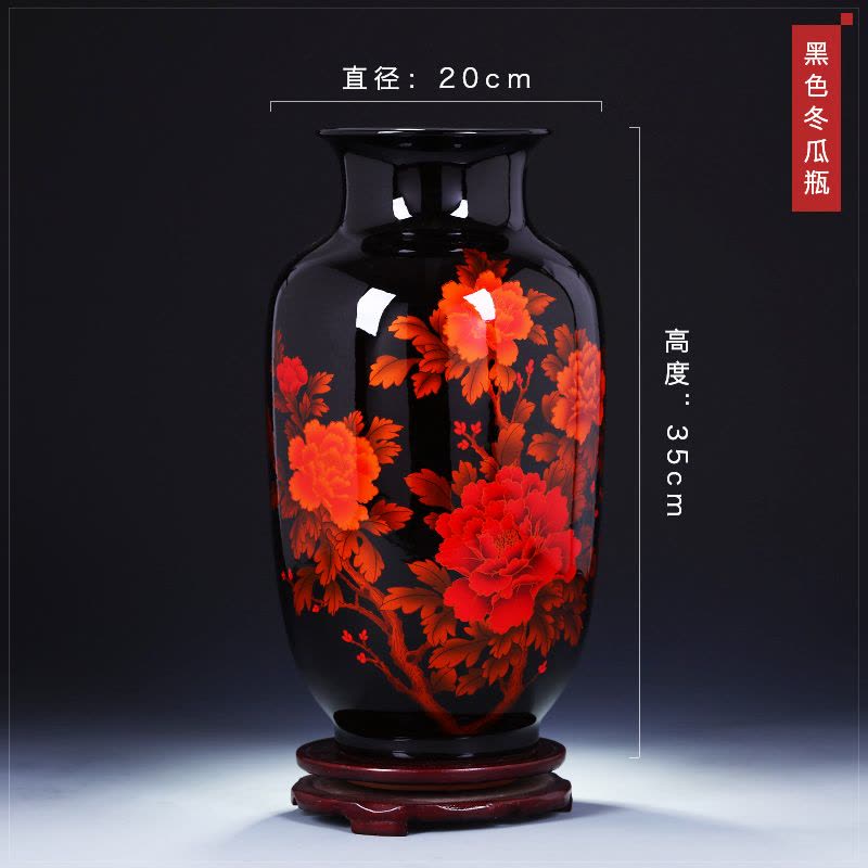 彩帮景德镇陶瓷器花瓶 现代家居客厅工艺品摆件黑色冬瓜瓶图片