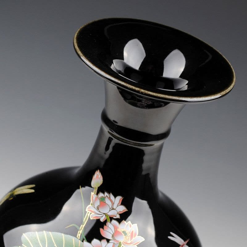 彩帮景德镇陶瓷花瓶摆件客厅插花花器乌金釉瓷器现代中式家居装饰品7图片