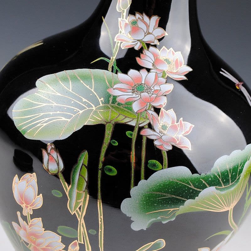 彩帮景德镇陶瓷花瓶摆件客厅插花花器乌金釉瓷器现代中式家居装饰品7图片