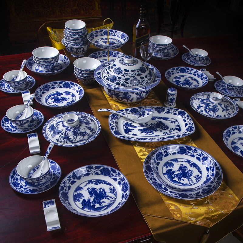 景德镇青花瓷鬼谷子骨瓷高档陶瓷器 元青花瓷仿古餐具碗