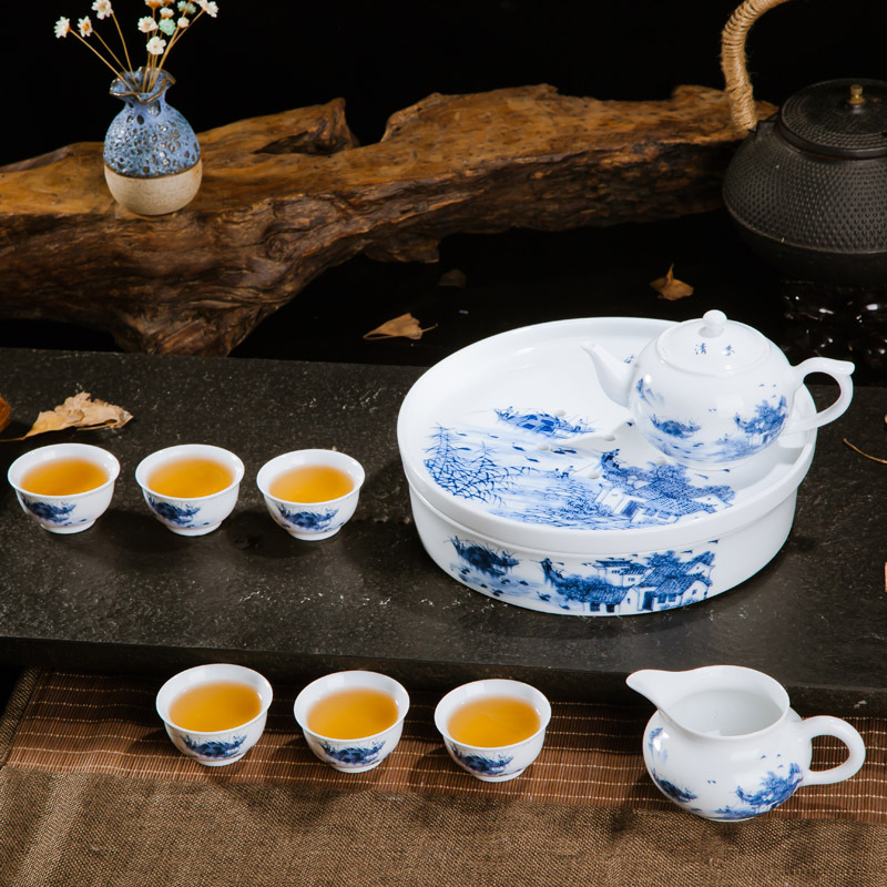 陶瓷功夫茶具套装特价景德镇青花茶具套装6人经典家用整套茶具