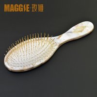 MAGGIE玫姬梳子卷发梳按摩梳气囊保健护发排骨梳头梳圆梳保健梳礼品梳[MAGGIE玫姬]包K金铜针梳齿天然贝壳气囊按摩