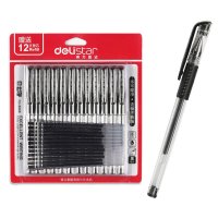 得力中性笔6608盒装黑色签字笔（12支装+赠送12芯）水笔 书写用笔