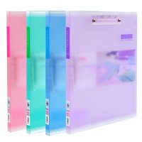 得力5305 文件夹 插页 双强力夹 彩色透明 a4塑料PP 双夹文件夹