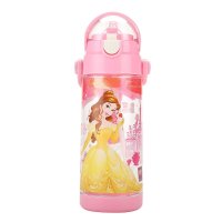 迪士尼 儿童带锁扣防漏背带吸管水杯男女童幼儿宝宝水壶500ml 不含双酚A 粉色公主