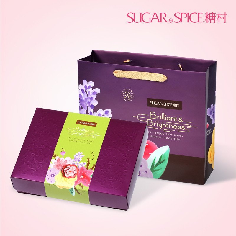 台湾进口 G602糖村紫绽花赏礼盒 法式牛轧糖250g+義式咖啡薄卷饼5入 美味伴手礼