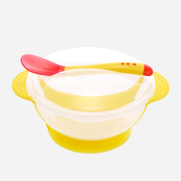 奥克欧婴儿碗勺儿餐具宝宝吸盘碗儿童防摔碗 辅助碗训练碗自带感温勺子黄色套装