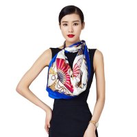 万事利WENSLI真丝大方巾素绉缎扇舞丹青民族风