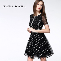 ZARA KARA印花雪纺连衣裙夏季高腰短袖修身显瘦A字碎花裙子2018春新款女