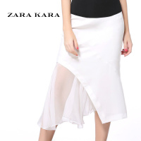 ZARA KARA女装2018新款 包臀裙子夏半身裙中长款不规则网纱雪纺半裙a字裙
