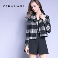 ZARAKARA格子毛呢外套女短款韩版修身妮子开衫小香风宽松外衣2018...