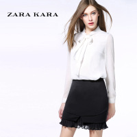 ZARA KARA2018春装新款蝴蝶结系带白色雪纺衫女套头甜美修身上衣长袖