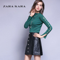 ZARAKARA 半高领套头毛线衣针织衫袖口开叉毛衣2018秋季女装上衣...