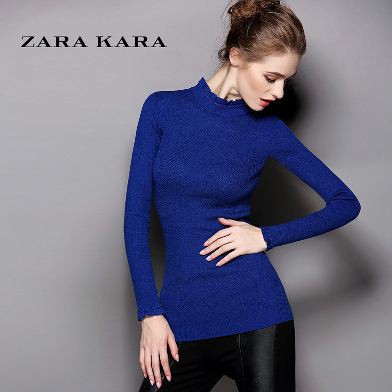 ZARAKARA 女装秋冬装新款长款毛衣女长袖打底毛衣修身套头毛衣钉珠毛...