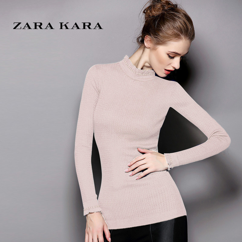 ZARAKARA 女装秋冬装新款长款毛衣女长袖打底毛衣修身套头毛衣钉珠毛...