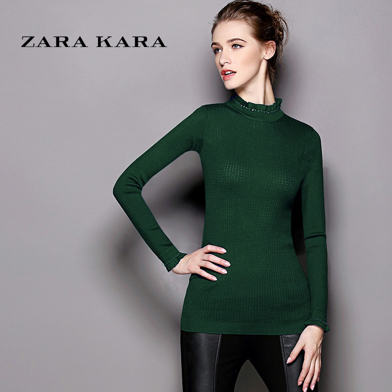 ZARAKARA 女装秋冬装新款长款毛衣女长袖打底毛衣修身套头毛衣钉珠毛...