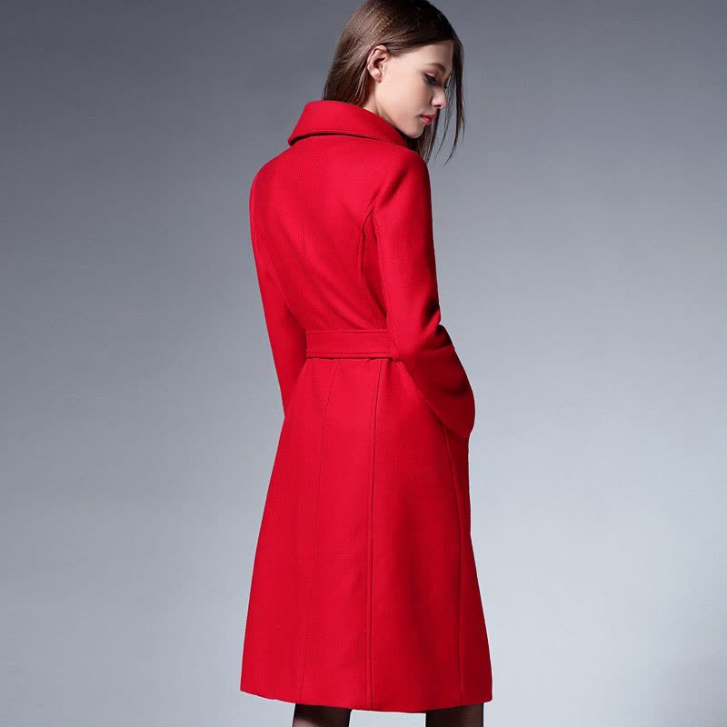 ZARAKARA2018春装新款系带羊毛呢大衣女中长款红色修身显瘦呢子外...图片
