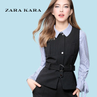 ZARA KARA 竖条纹衬衫西装马甲职业套装OL气质两件套2018春新款欧洲站女装