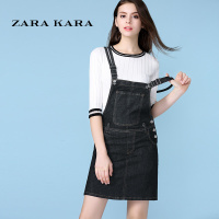 ZARA KARA 黑色牛仔背带裙高腰修身显瘦韩版百搭连衣裙2018春夏装新款女潮