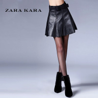 ZARAKARA女装2018春装新款欧美PU拼接小皮裙皮短裙修身显瘦A字...
