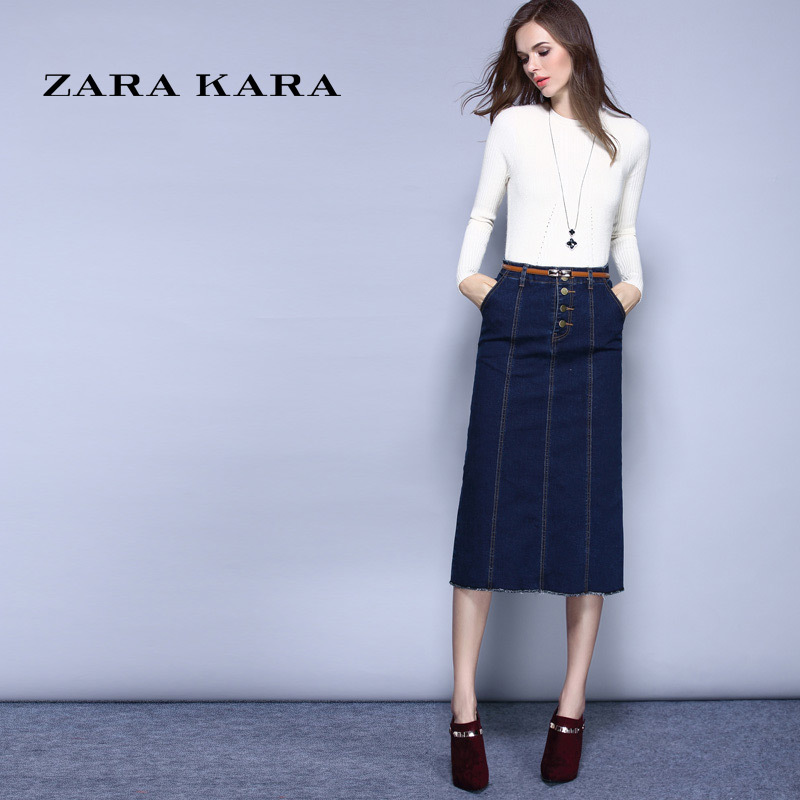 ZARA KARA开叉中长款牛仔半身裙一步包臀裙修身显瘦半裙女2018春装装新款