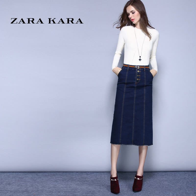 ZARA KARA开叉中长款牛仔半身裙一步包臀裙修身显瘦半裙女2018春装装新款图片