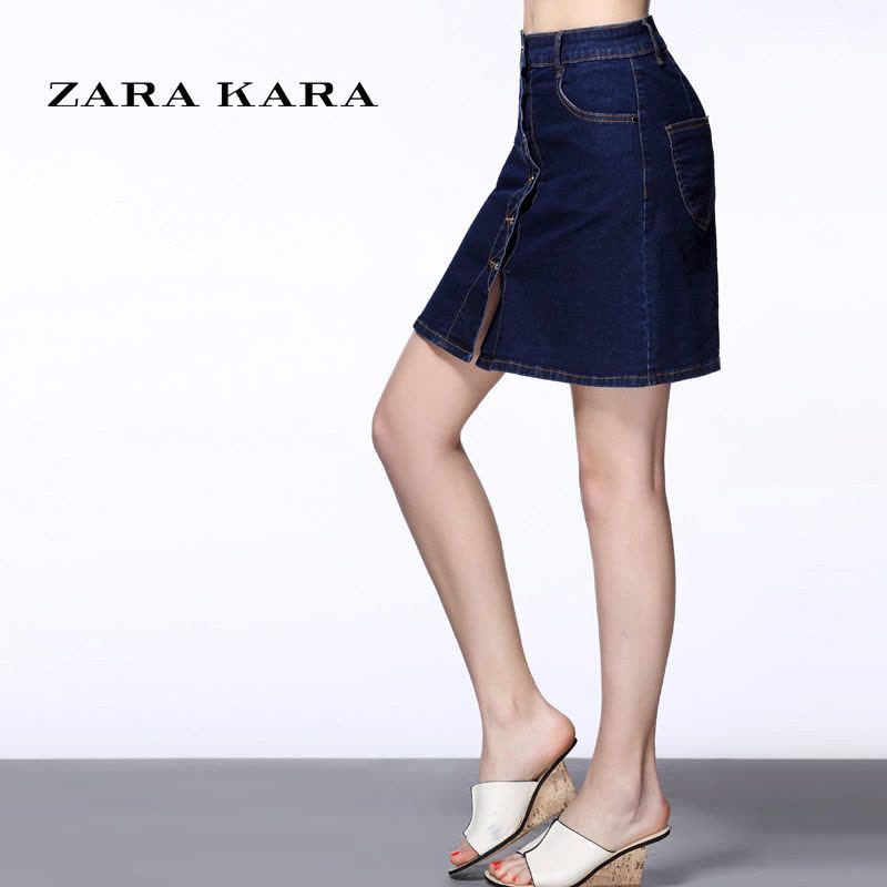 ZARA KARA单排扣牛仔裙半身裙女修身显瘦百搭包臀A字裙短裙2018夏季新款图片