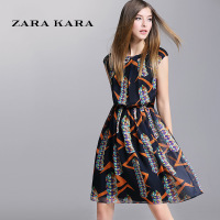 ZARA KARA 修身显瘦雪纺连衣裙印花复古气质中裙夏天裙子2018春装新...