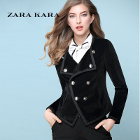 ZARAKARA双排扣丝绒休闲小西装外套女百搭西服职业装修身显瘦2018...