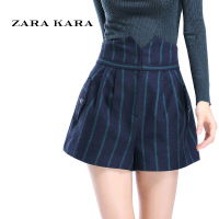 ZARA KARA 蓝色条纹高腰阔腿裤修身显瘦休闲裤短裤子百搭2018春季...