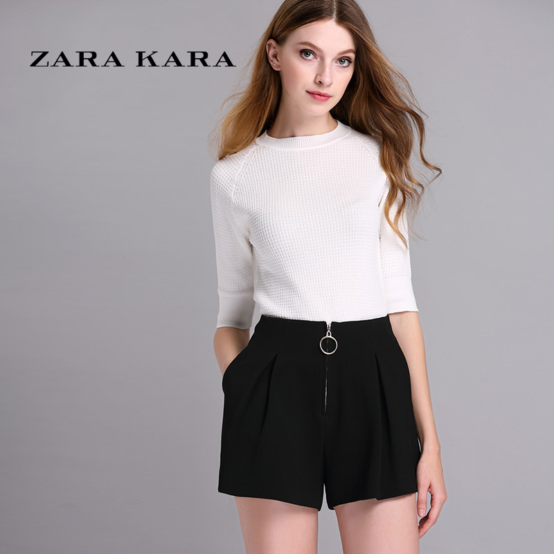 ZARA KARA白色t恤内搭中长袖打底衫纯色体恤五分袖上衣2018春季新款女装