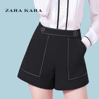 ZARA KARA高腰短裤女装修身显瘦百搭黑色阔腿裤休闲裤子2018春夏季新款