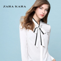 ZARA KARA蝴蝶结长袖白色衬衫雪纺职业OL打底衬衣修身百搭小衫2018春款B