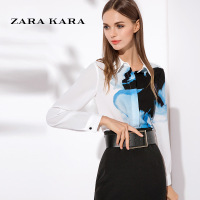 ZARA KARA时尚印花白色衬衫雪纺女士长袖修身职业休闲衬衣上衣2018春款B